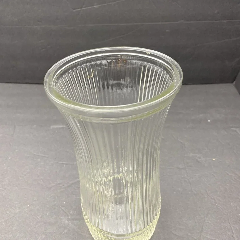 Vintage Hoosier Glass 4088-8‎ Ribbed Pressed Glass Vase Clear Flared Top MCM
